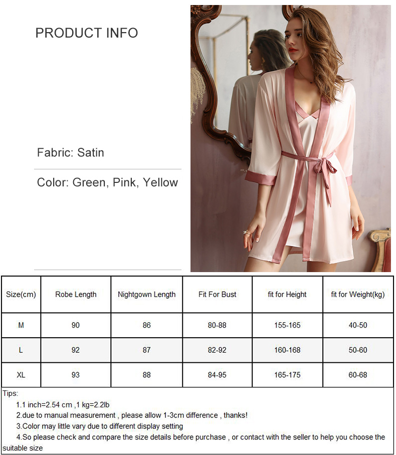 Waliicorners Satin Gown Patchwork Bathrobe Nightwear Lingerie Bridesmaid Sleepwear 2PCS Robe Set 8 H3ef16dc370bf4bfe86567111c613f3b2E