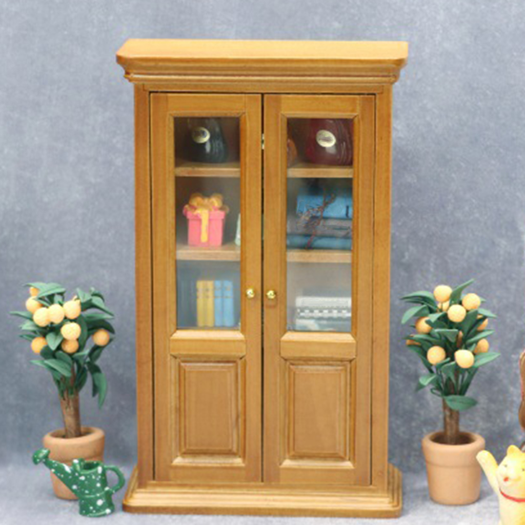 Purple 1:12 Wooden Bookcase Cabinet Closet Dollhouse Bedroom Furniture Cabinet Toy for Children Doll Pretend Play Toys