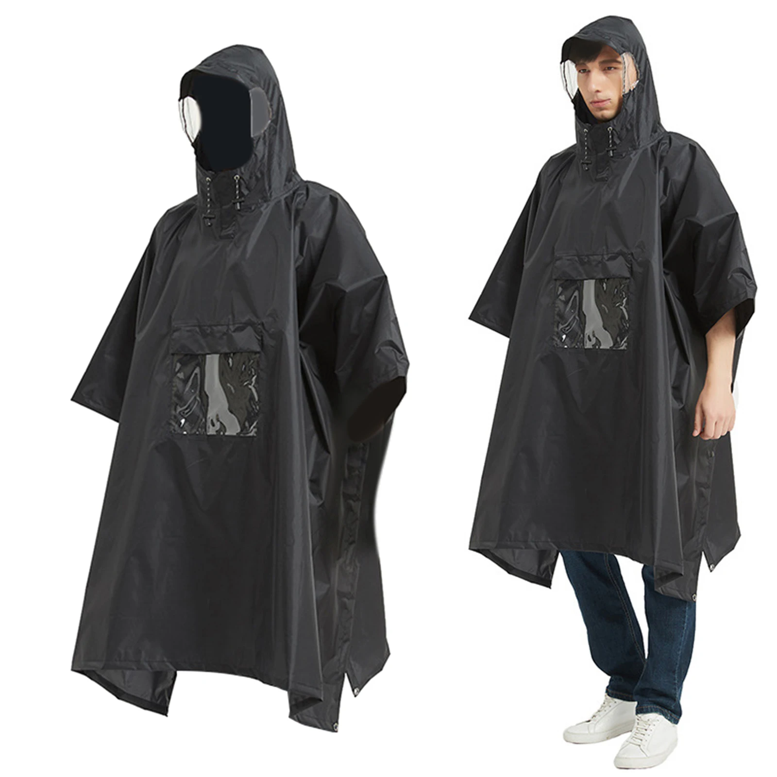 Lightweight Waterproof Hooded Rain Poncho Raincoat for Men Women Outdoor Hiking Cycling Camping Tent Mat Canopy Shelter Tarp