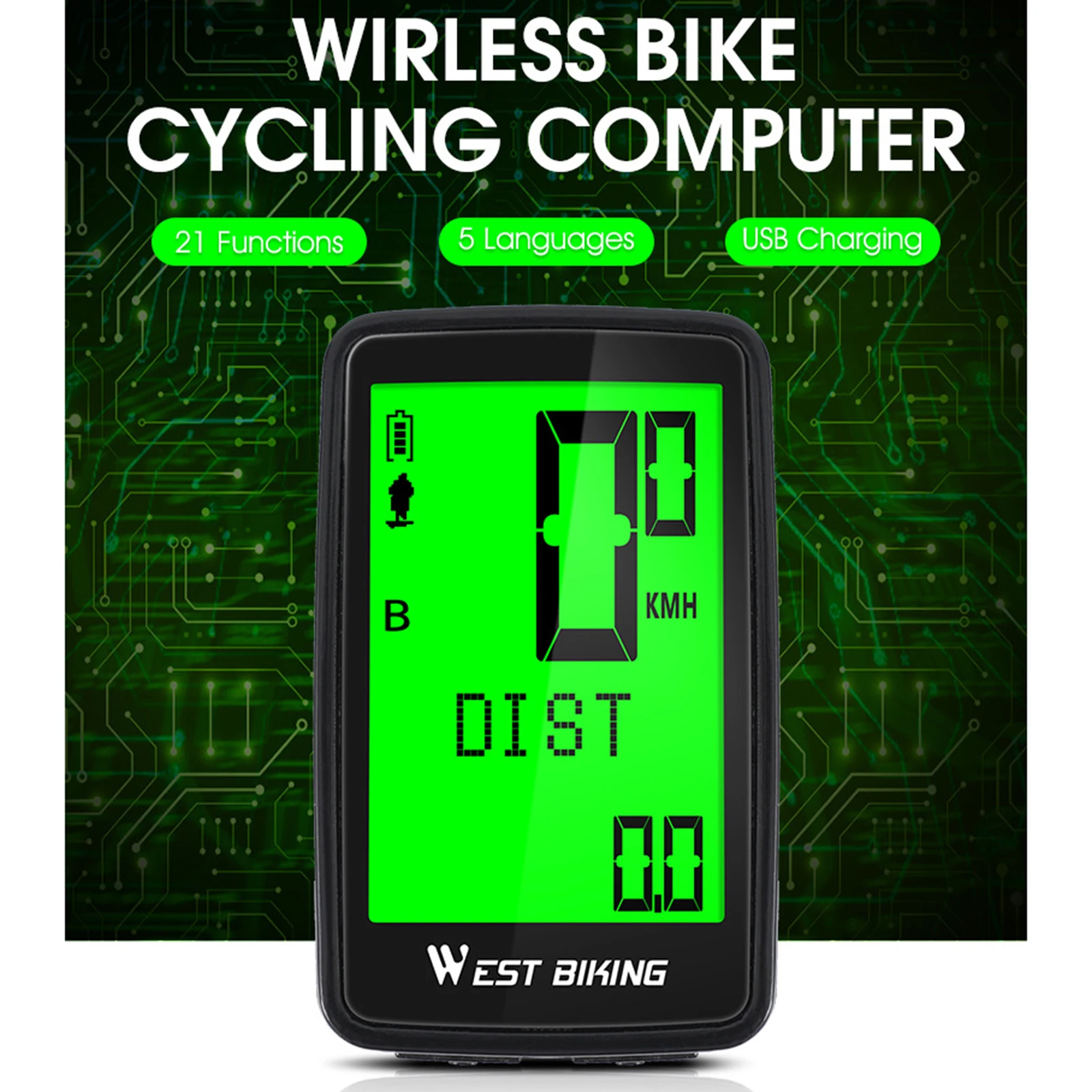 Bicycle Computer Wireless Support Five Languages Bike Computer Waterproof Speedometer Odometer Cycling Stopwatch with Display
