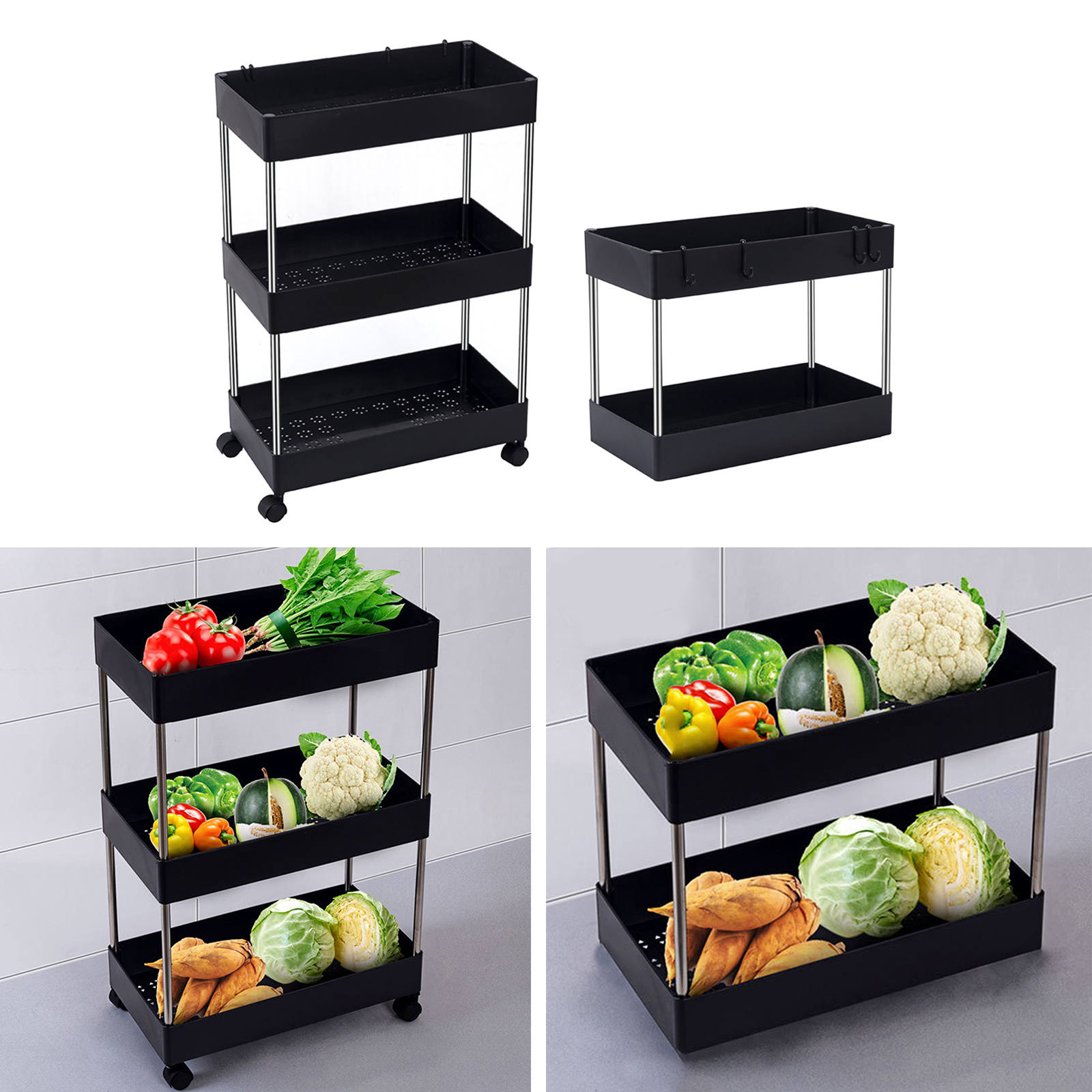 Rolling Storage Cart 2-Tier Dressers Casters Bath Narrow Purpose Trolley Inches Organiser Removable Rack Storage Rack for Garage