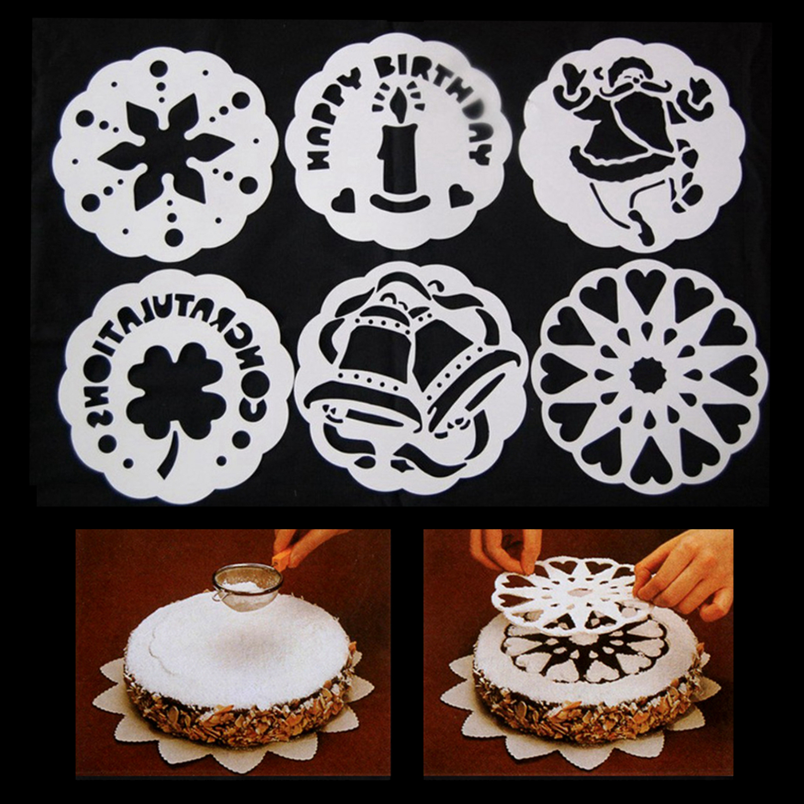 6x Flower Snowflake Cake Stencils  Mold Baking Decoration Tool