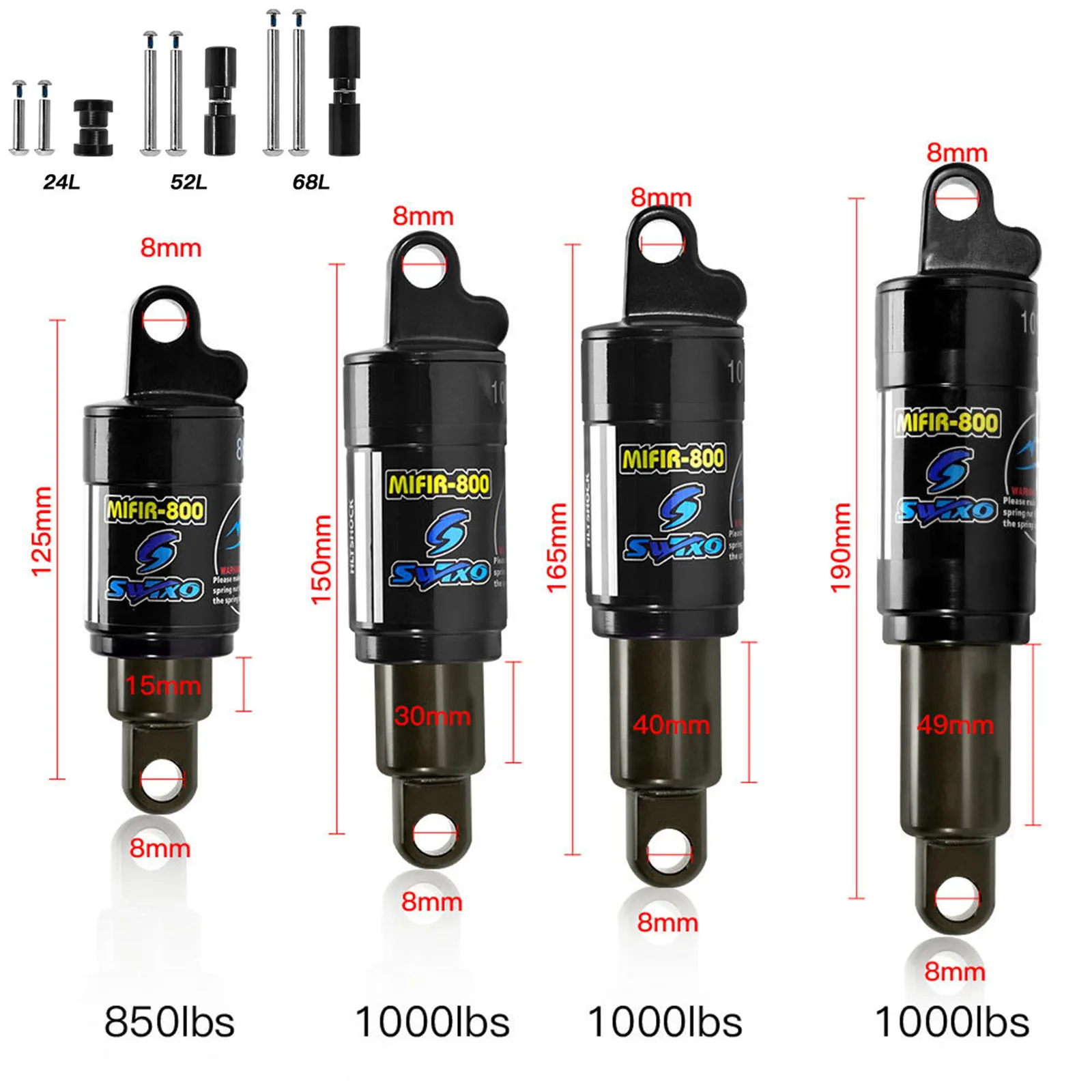 Mountain Bike Shock Absorber Rear  Oil Spring 125mm,150mm,165mm,190mm for Electric Bikes, Scooter, Folding Bicycle