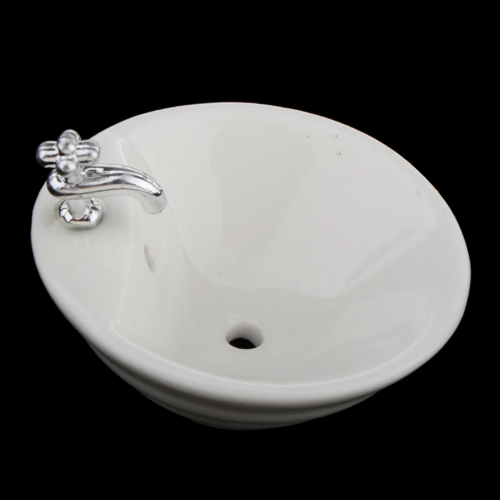 1:12 Dollhouse Miniature Ceramic Round Sink Washbasin Bathroom Model