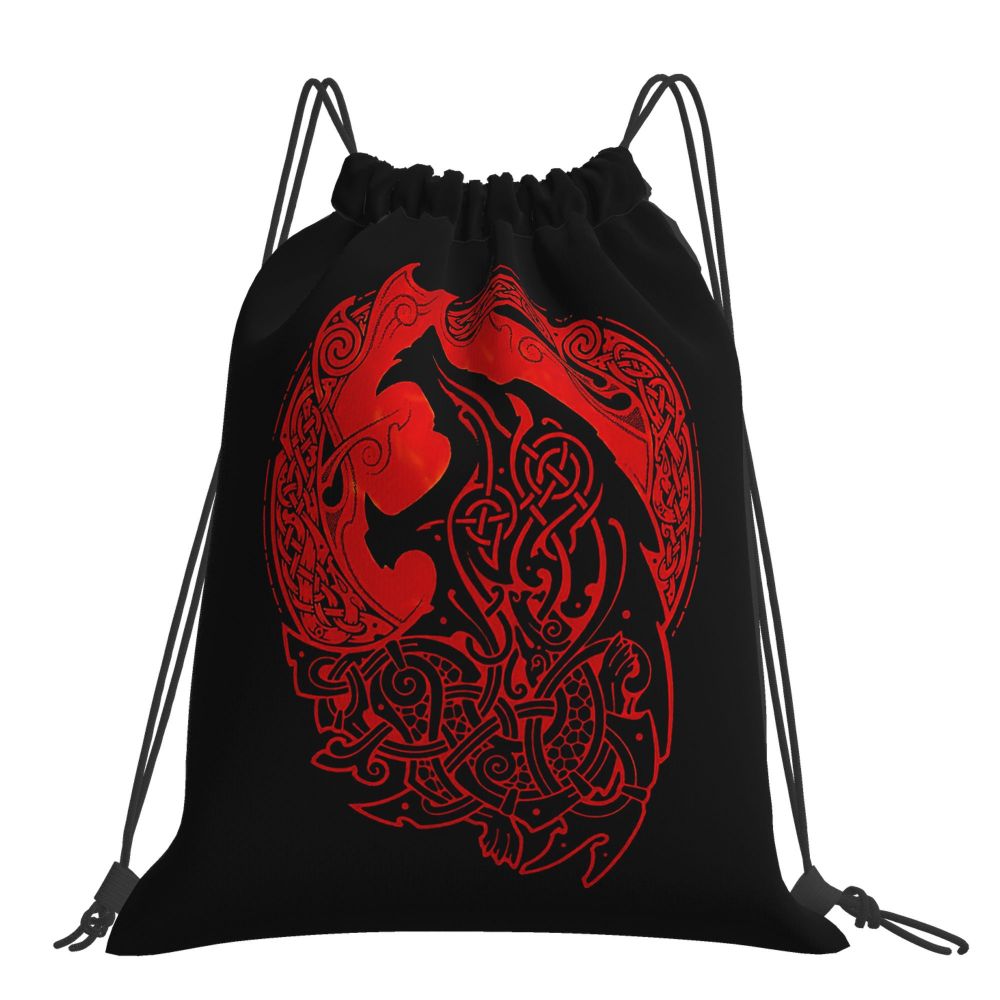 Vikings Fenrir Floki Celtic Dragon Design Drawstring Bags