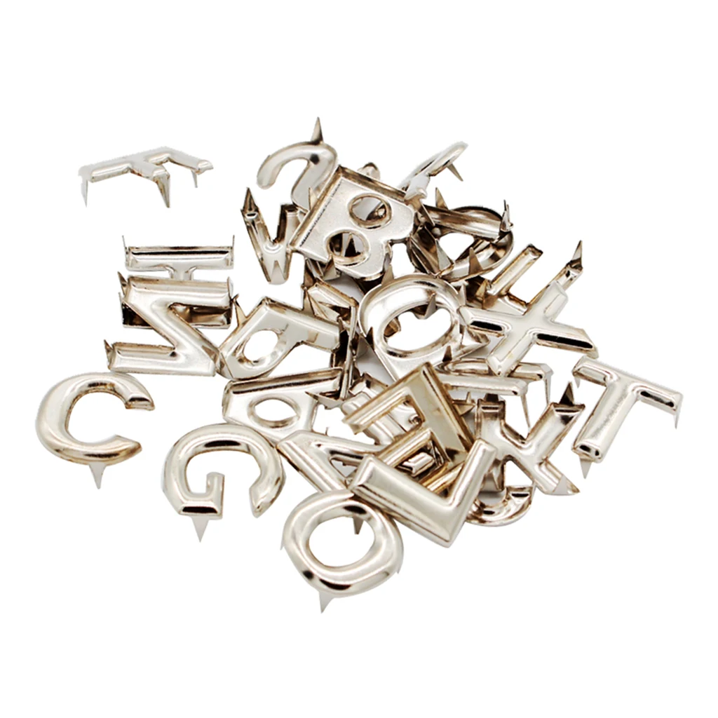 fityle 26Pcs DIY English Letter Metal Rivets Claw Studs For Bags Clothes Hats Leather Decor 15mm