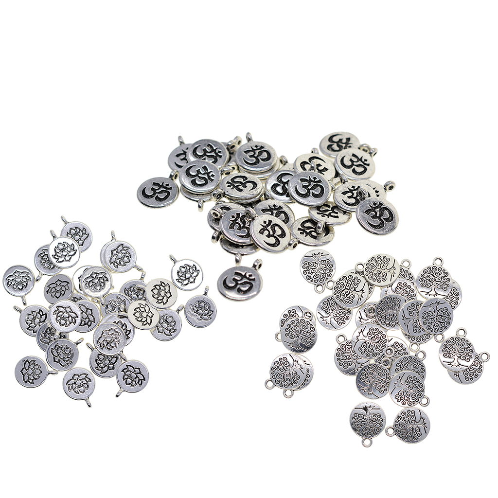 30x Tibetan Om Yoga Charms Lotus Flower Charms Pendant   Pendant for DIY Necklace Bracelet Earring Jewelry Making
