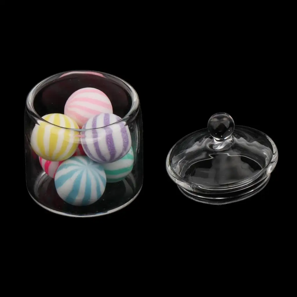 1:6 Miniature Candy Jar Mini Glass Sweet Bottle with 6 Candies