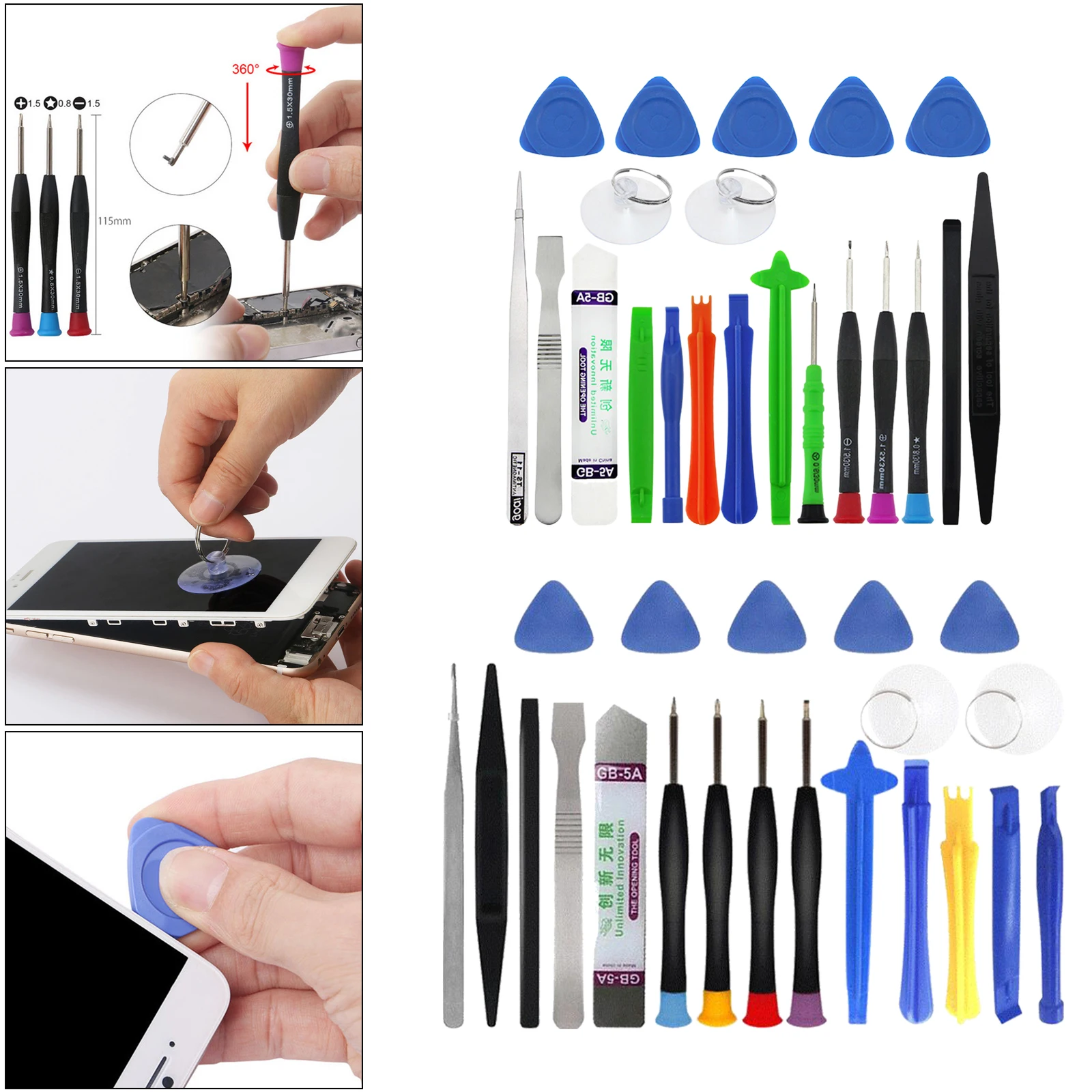 Professional Electronics Opening Pry Tool Kit with Metal Spudger Anti-Static Tweezers for Cellphone iPhone Laptops and More