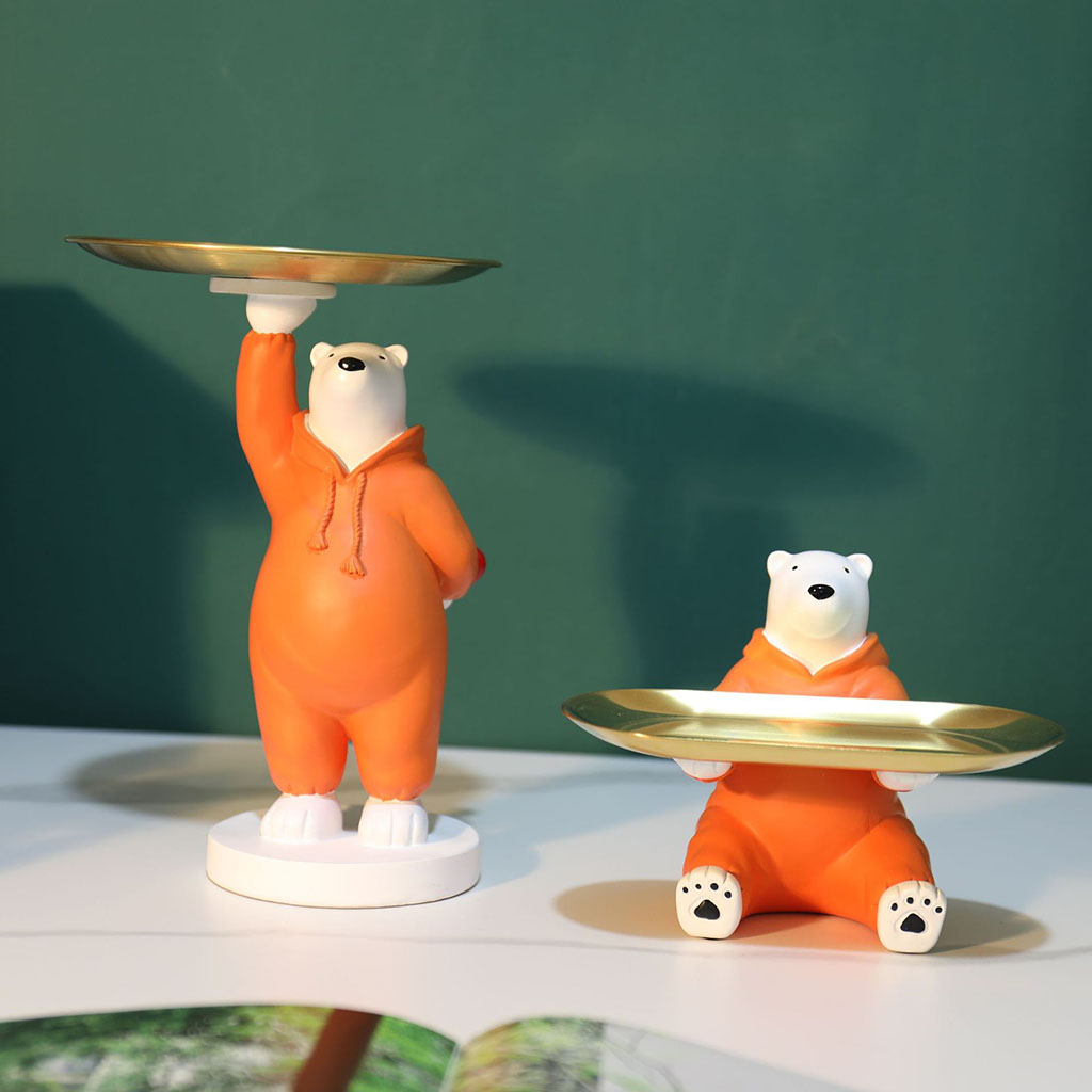 Nordic Polar Bear Sculpture Bear Statue Storage Tray Table Decoration Gift Key Glasses Coin Jewelry Plate Tray Home Art Statue