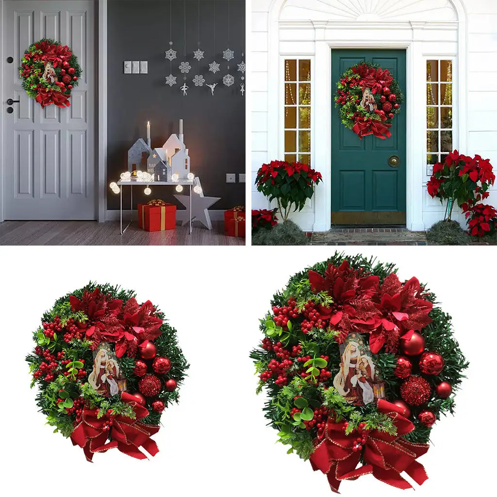 Christmas Wreath Ornament Red Novelty Garland Christmas Hanging Wreath Wreath Hanger for Decor Door Holiday Window Front Door