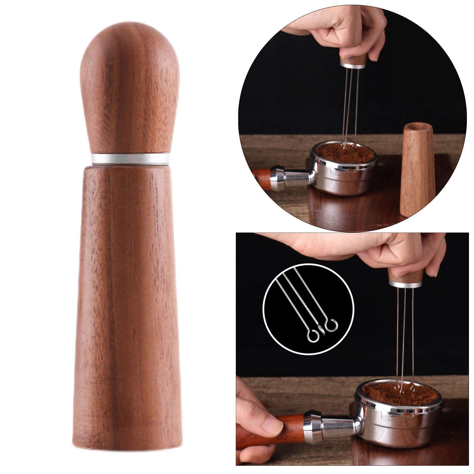 304 Stainless Steel Coffee Distributor Needle Coffee Stirrer Wood Handle Espresso Dispensing Hand Tamper Barista Kitchen