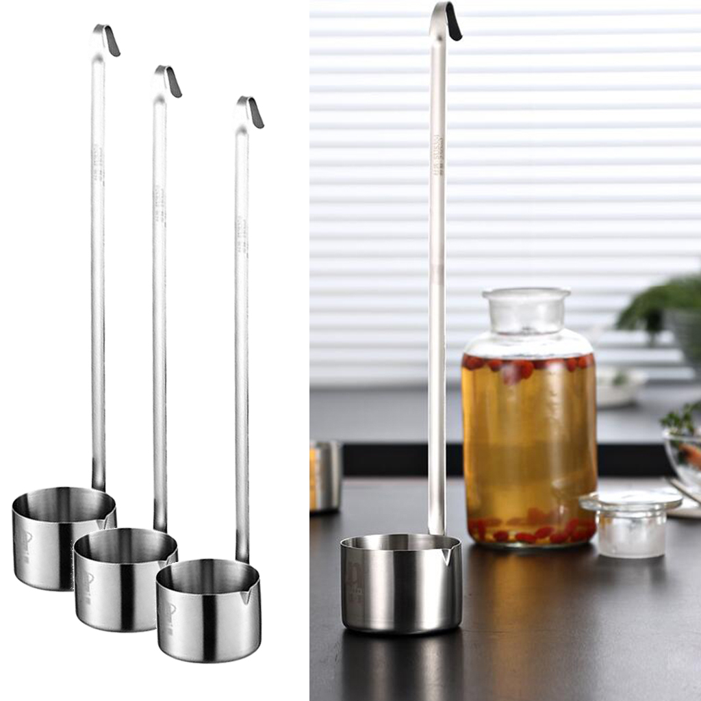 Set of 3 Wine Dipper Beer Pouring Measure Spoons - Hanging Sauce Ladle with Hook - 50ML