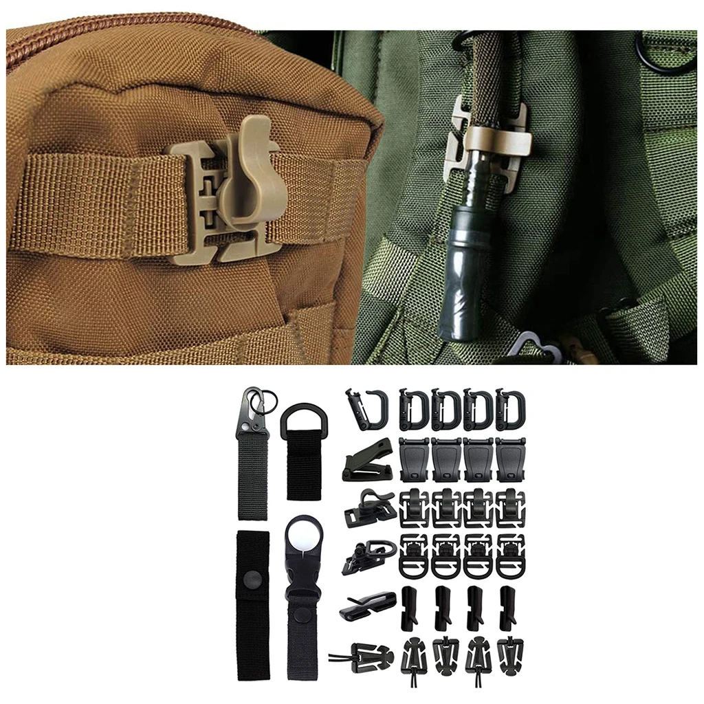 34Pcs Tactical Gear Clip Buckle Strap D-ring Hooks Keychain Strap for Molle Backpack Webbing Attachments Outdoor Tools