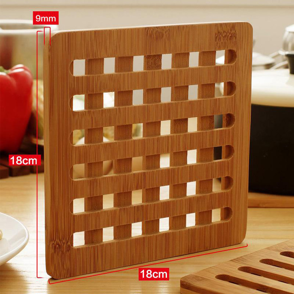 3pcs Natural Bamboo Trivet Mat Pads for Hot Pot Dishes Heat Resistant Square
