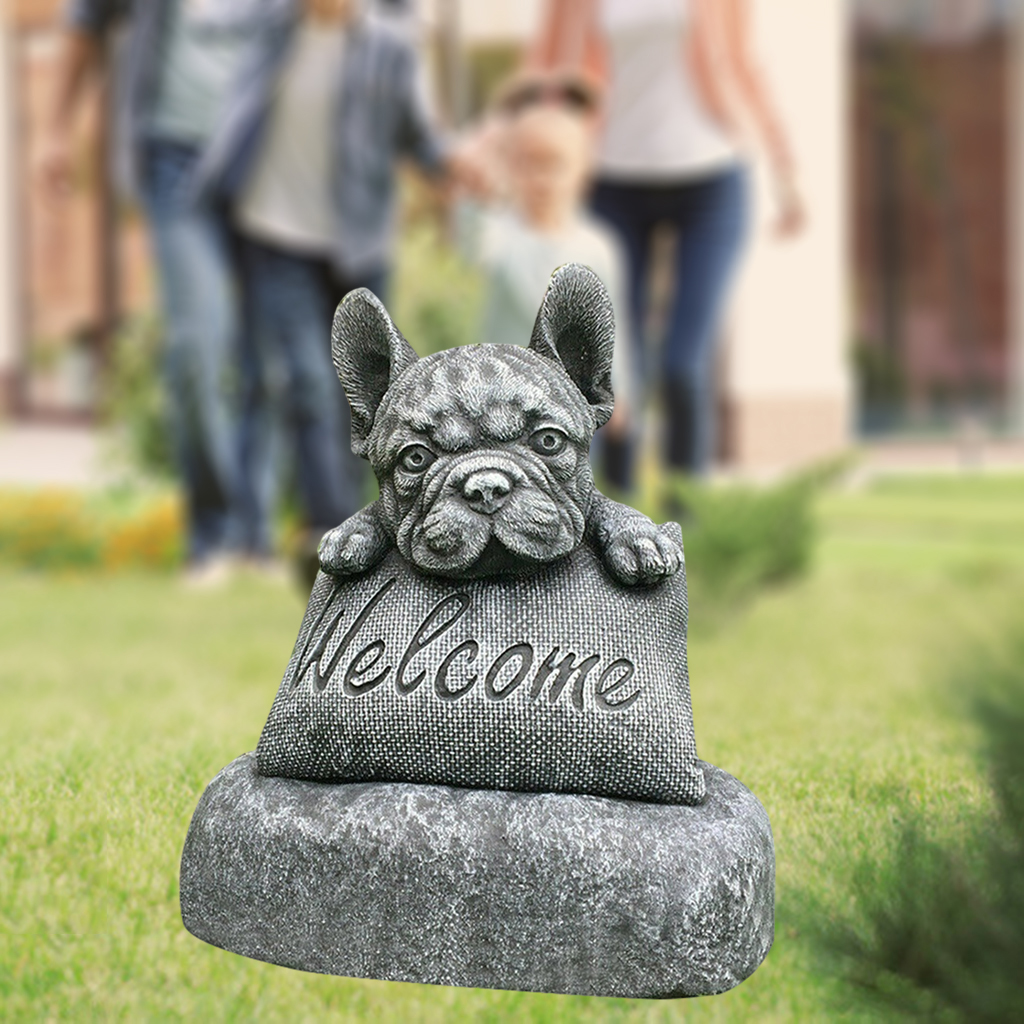 French- Statue Garden Dog Statue Decoration Welcome Sign Resin Craft Ornament Indoors Outdoors Sculpture Yard Art