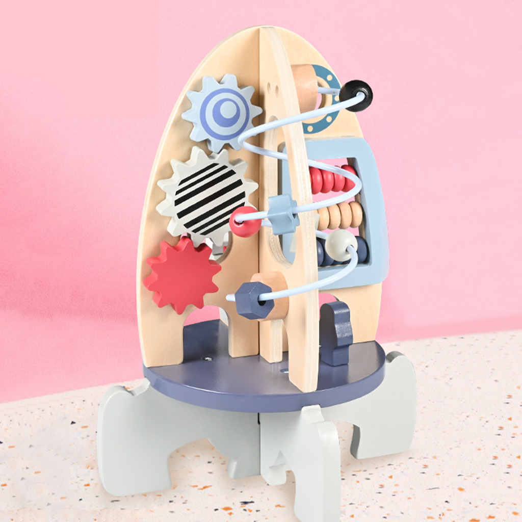 Wooden Lacing Threading Beads Counting Puzzle Rocket Toy Educational Toy