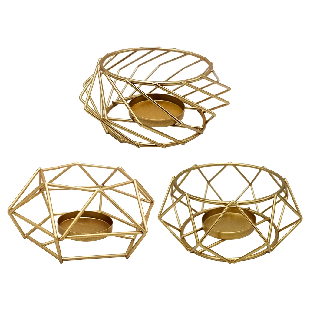 3D Geometric Gold Polished Tealight Candle Holder Table Top Centerpieces Weddings Event Party Decor Candleholder Stand