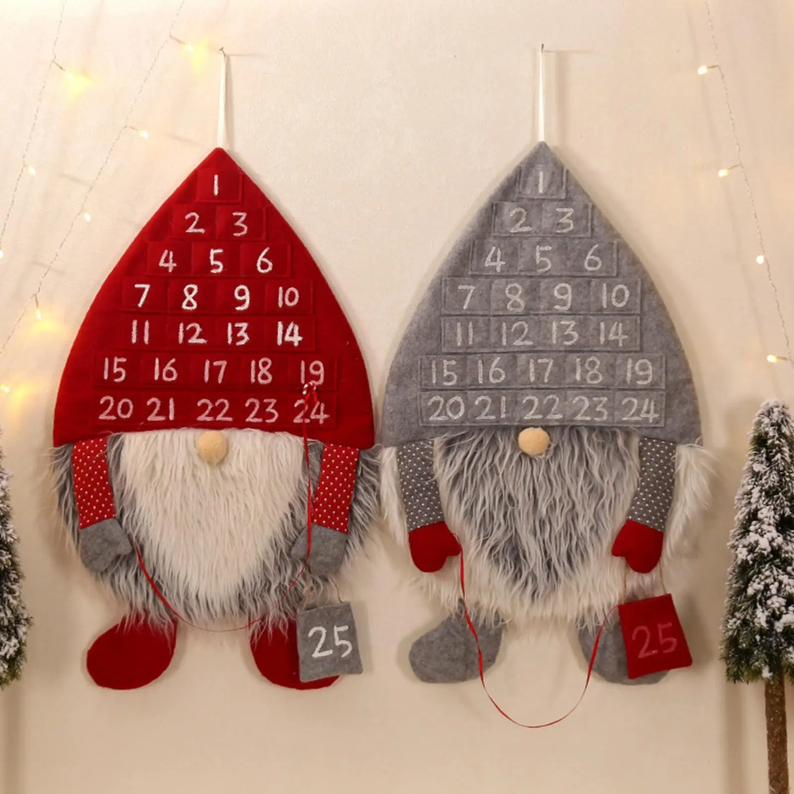 Hanging Christmas Advent Calendar Tree Decor Gnome Non-Woven Xmas Advent Calendar for Rooms Holiday Office Classroom Oranments
