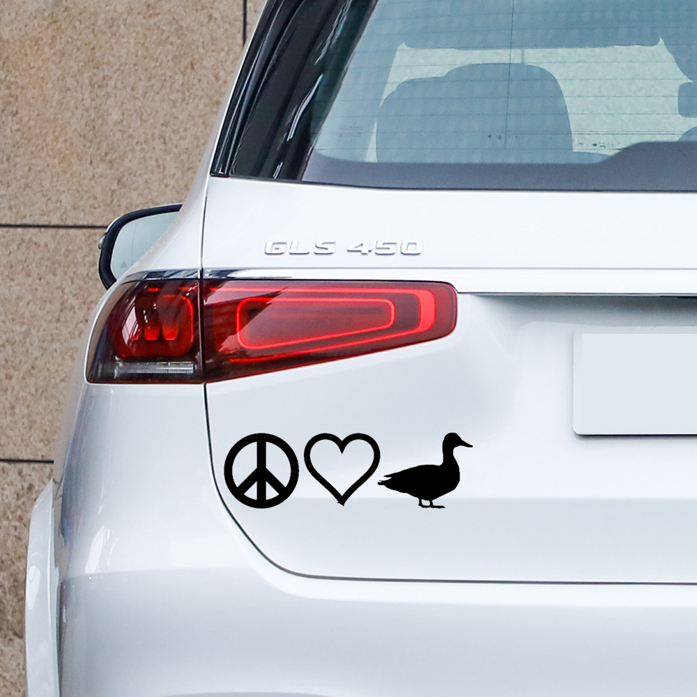 Уникальная виниловая наклейка Peace love Duck, автомобильная наклейка,  Стайлинг автомобиля, аксессуары для окна бампера, черный/серебристый цвет,  16*4,9 см | AliExpress