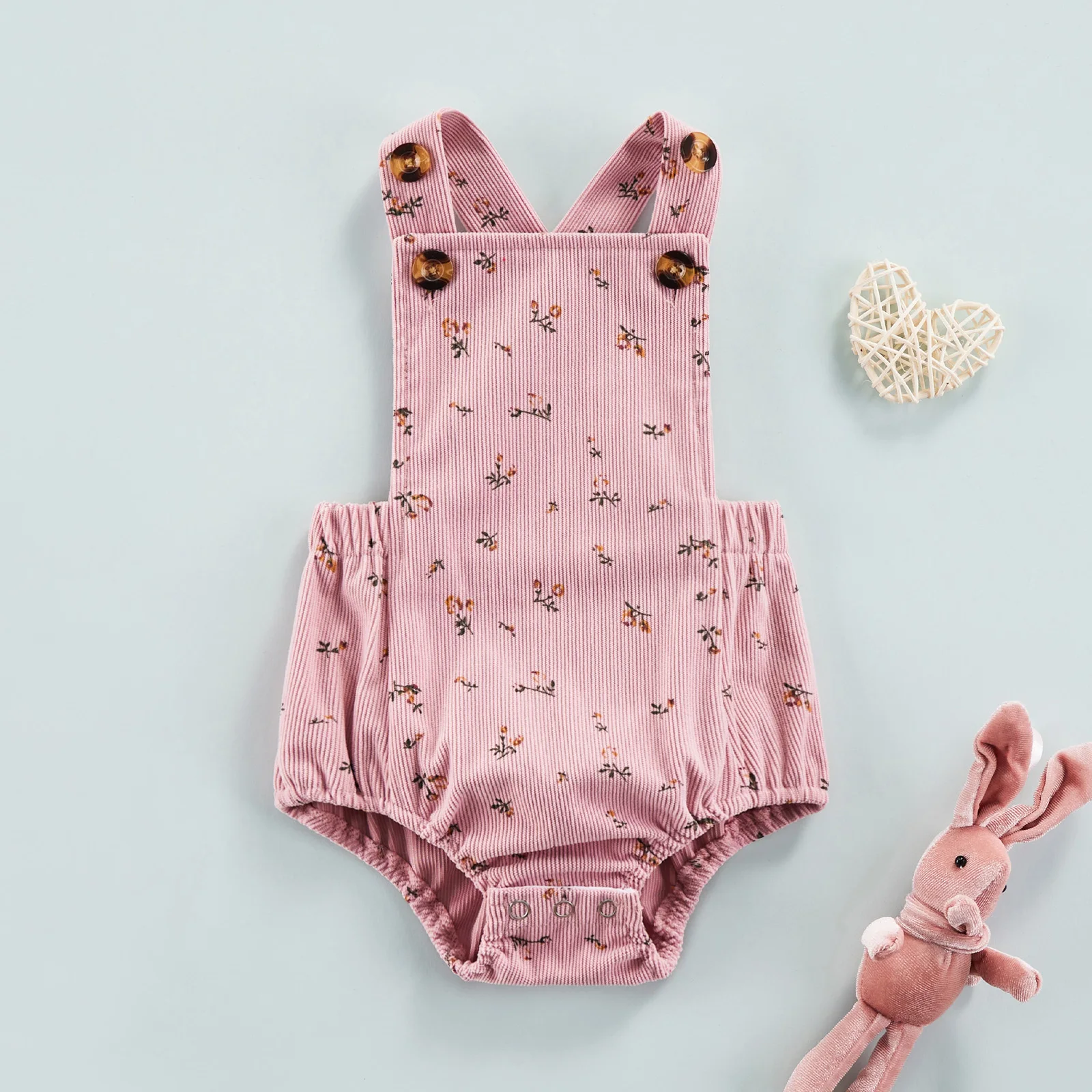 Lovely Baby Girls Printed Romper, Sleeveless Square Neck Buttoned Suspender Elastic Waist Jumpsuit Triangle Crotch Baby Bodysuits classic