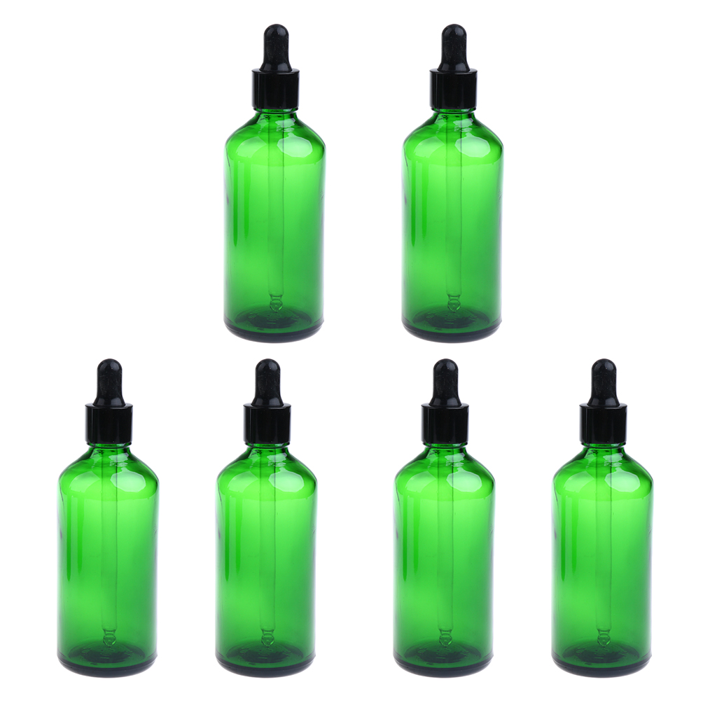 6pcs Empty Amber Bottle Essential Oil Liquid Aromatherapy+Dropper Cap 100ml