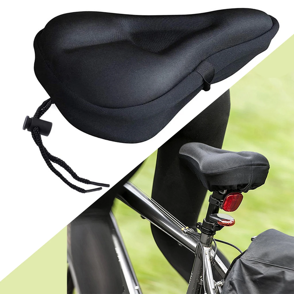 Non-Slip Gel Bike Seat Cover Shock Absorbing Bicycle Silicone Padded Saddle Cushion Pad with Built-in Drawstring Cord