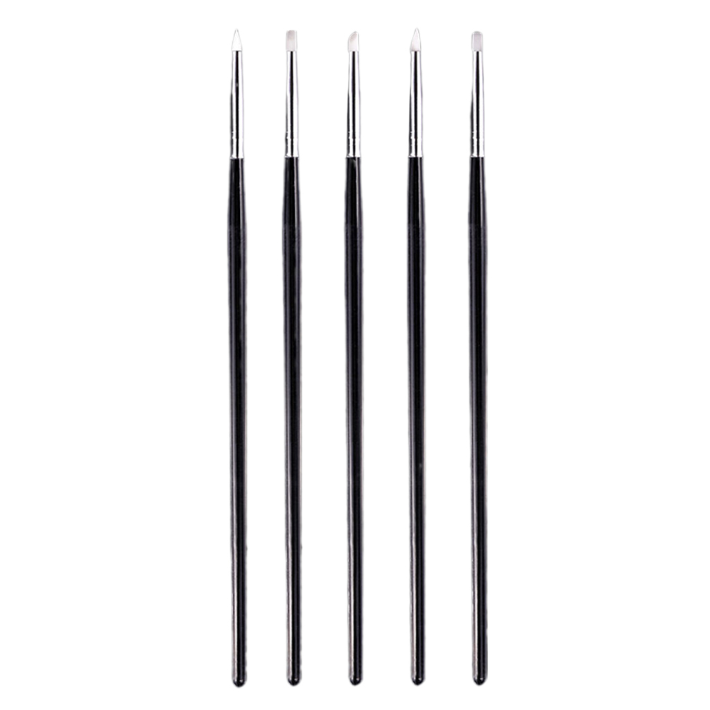 5 Pcs Silicone Nail Brushes Pens Set With 5 Shape Tip Acrylic Clear Handle For Nail Art Painting Carving Moulding Blending Pens