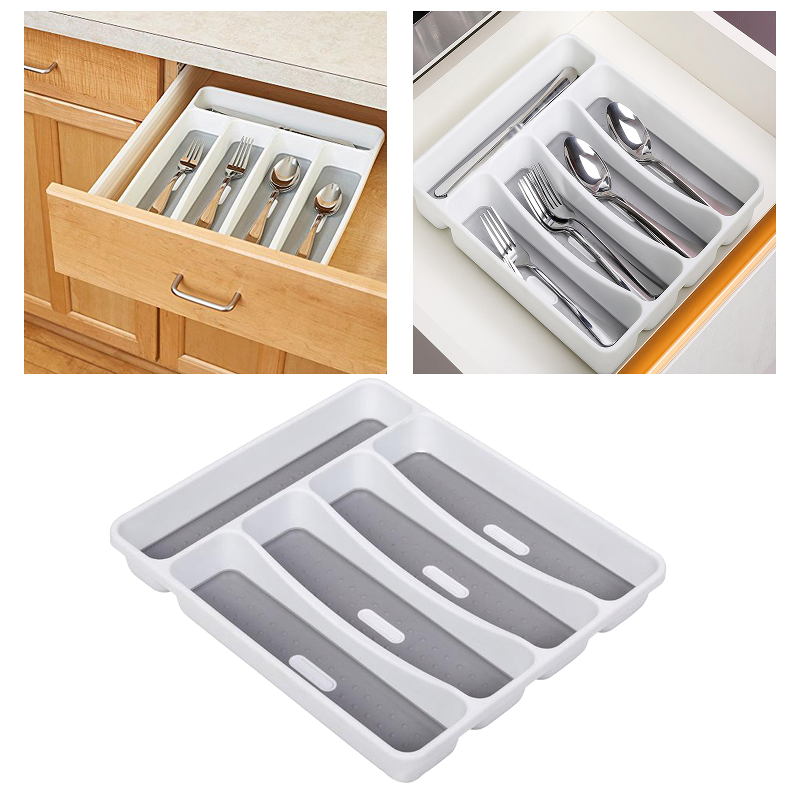 Cutlery Tray Insert Kitchen Plastic Drawer Draw Organizer for Home RV Motorhome, 5 Compartments