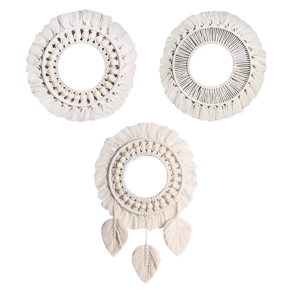 ing Wall Mirror with Macrame Fringe Round Decorative Boho Antique Mirror for Apartment Living Room Bedroom Baby Nursery