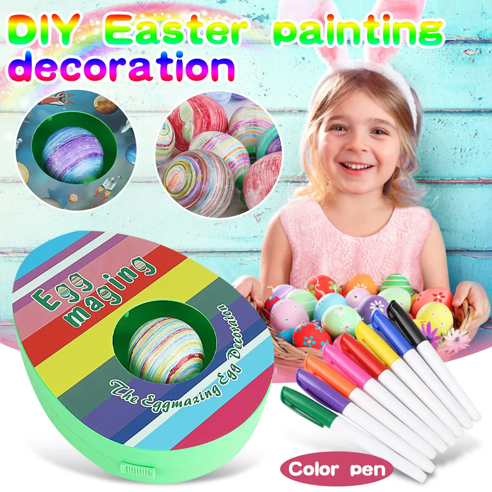 1pcs DIY Easter Egg & 4 Color pens Set for Kids Painting Toy Decoration Gift New 