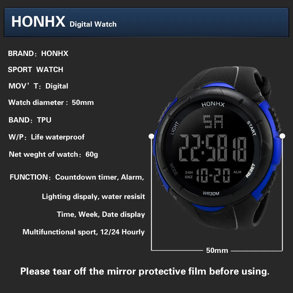 Luxury Men Analog Digital Military Sport Led Waterproof Wrist Watch Sport Timing Watch Intelligent Electronic Watch Montre homm