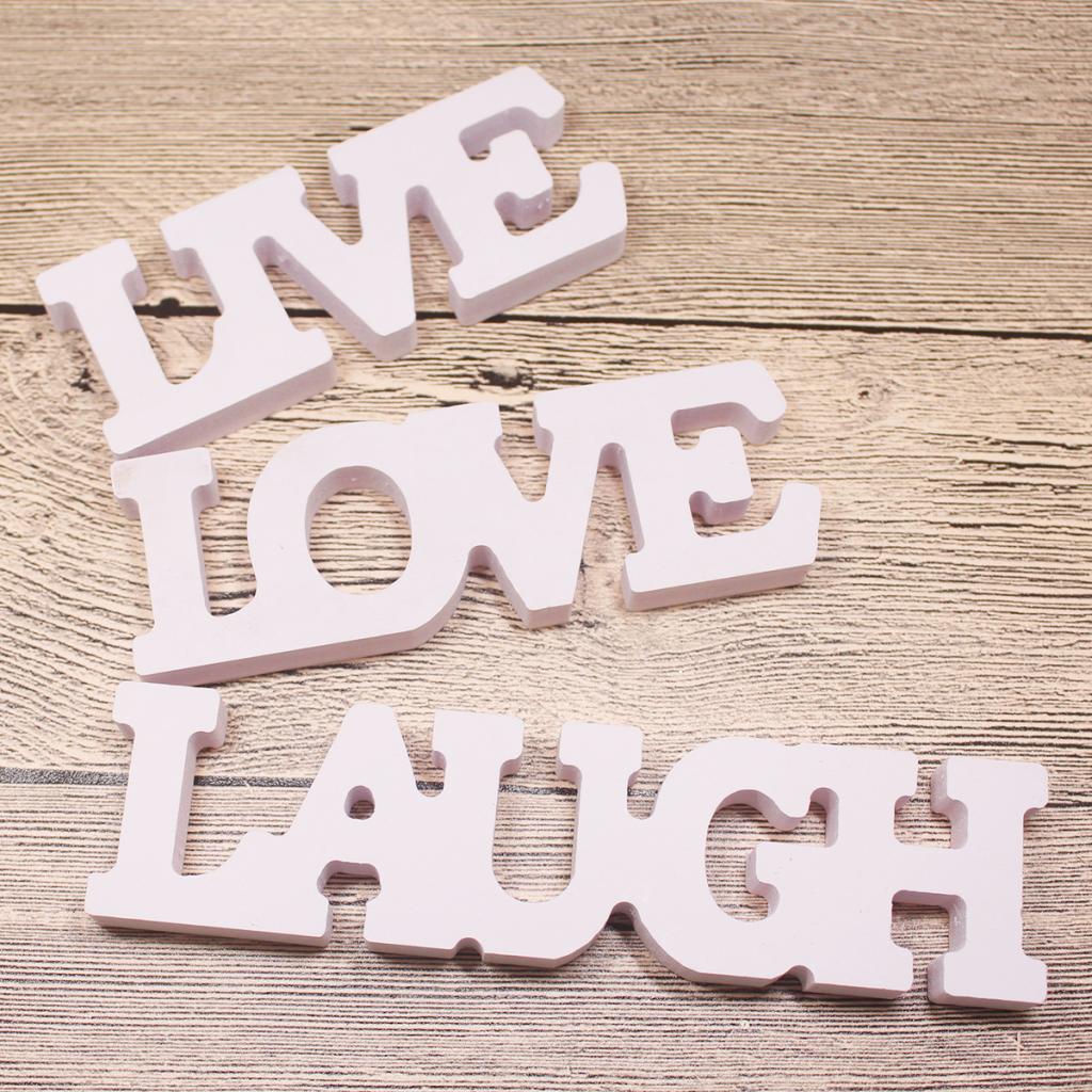 Pack of 3 White Wooden Sign LAUGH LIVE LOVE Wooden Wedding Party Decoration Valentine Decoration for Home