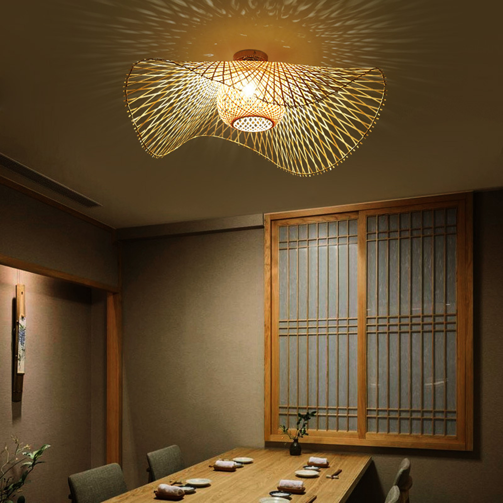 Rattan Weaving Rattan Art Lights Shade Restaurant Hotel Coffee Ceiling Lighting Lamp Shades Chandelier Lampshade for Tea Room