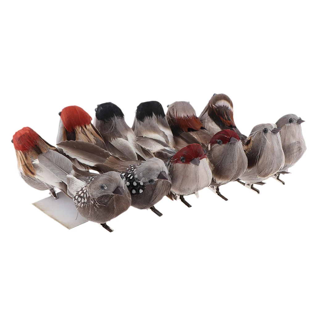 12pcs simulation mini sparrow cute bird figurine animal model home decor miniature fairy garden decoration figurines