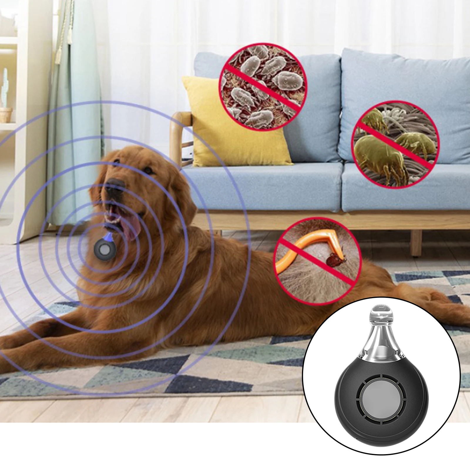 Ultrasonic Pest Repeller for Pets, USB Rechargeable Mosquito Repellent Fleas, Ticks, Louse Defender for Small Large Dogs Cats