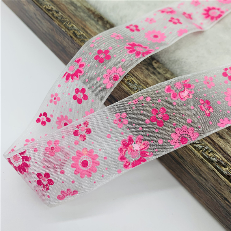 Description Picture 5 of item5yards/Lot 25mm Organza Ribbon Printing Flower Ribbon For Bow Hair Wedding Christmas Decoration Lace Crafts DIY Gift Package