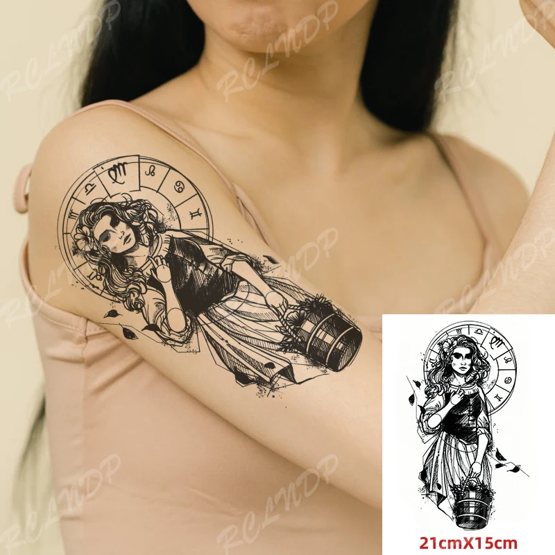 Waterproof Temporary Tattoo Sticker Virgo Flower Girl Twelve Constellations  Symbol Flash Tatoo Fake Tatto For Women Men - Temporary Tattoos - AliExpress