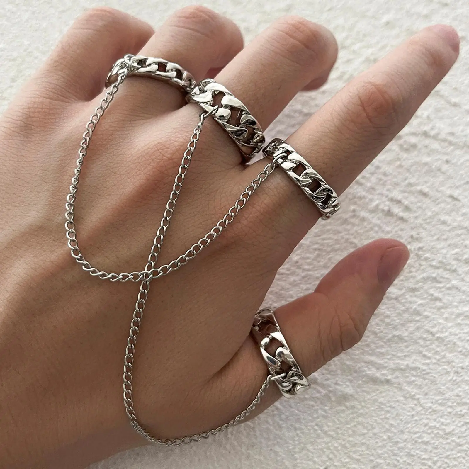 2 Pieces Fashion Chain Finger Rings Punk Ring Gothic Ring Vintage Stacking Ring Set for Women Men Ring Jewelry Girlfriend Teen