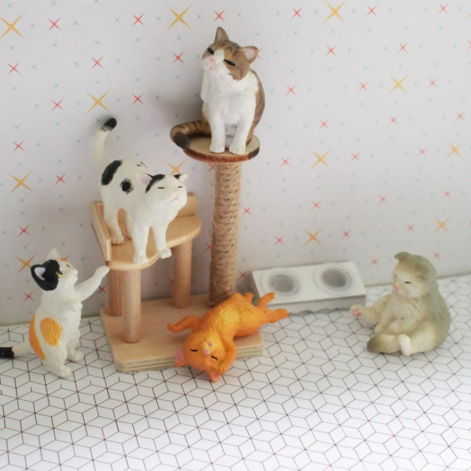 1: 12 Dollhouse Miniature Life Scene Mini Pet Dog Cat Food Double Bowl Dollhouse