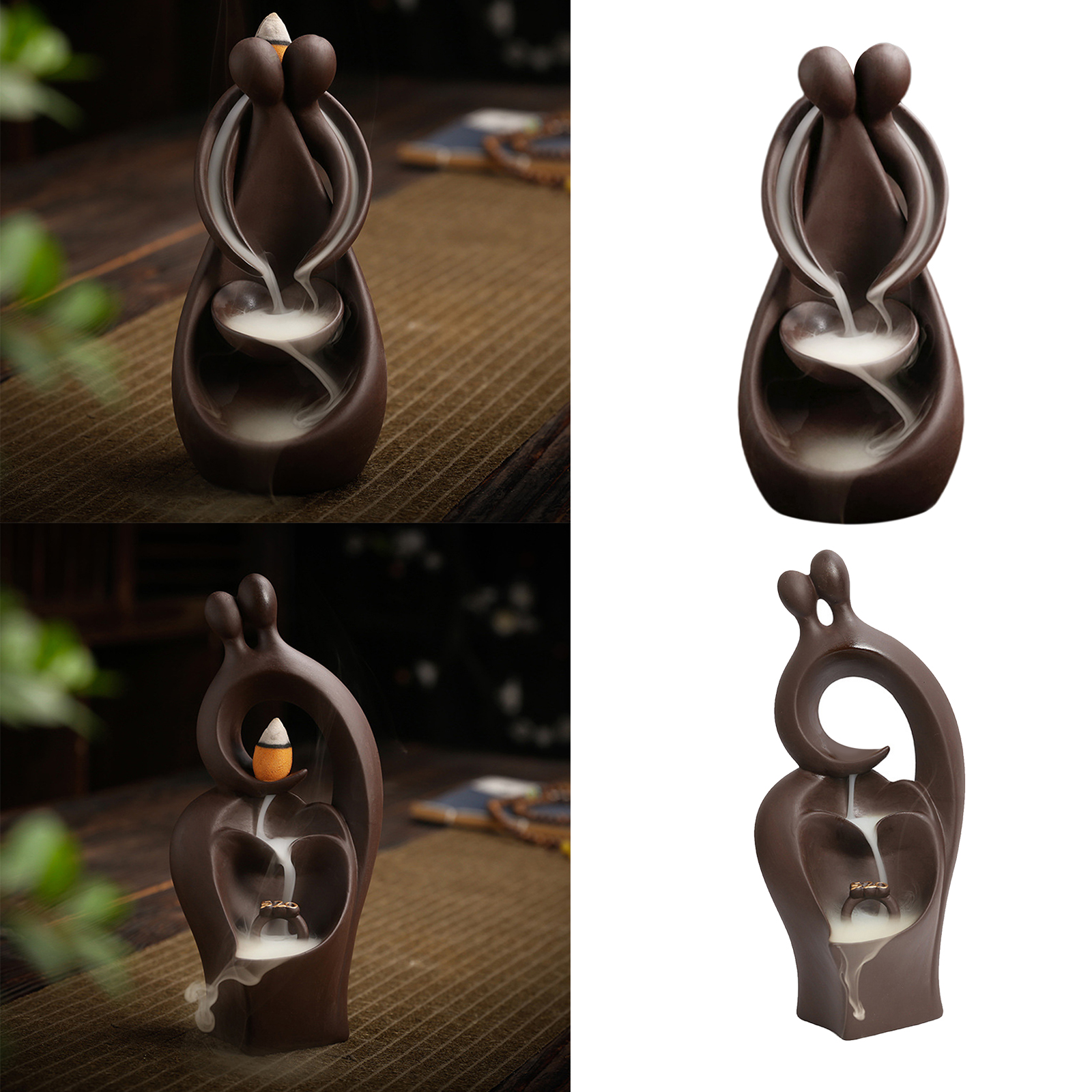 Waterfall Incense Burner, Ceramic Backflow Incense Holder Handcrafted Censer Inscent Cone Stand, Meditation Room Decor
