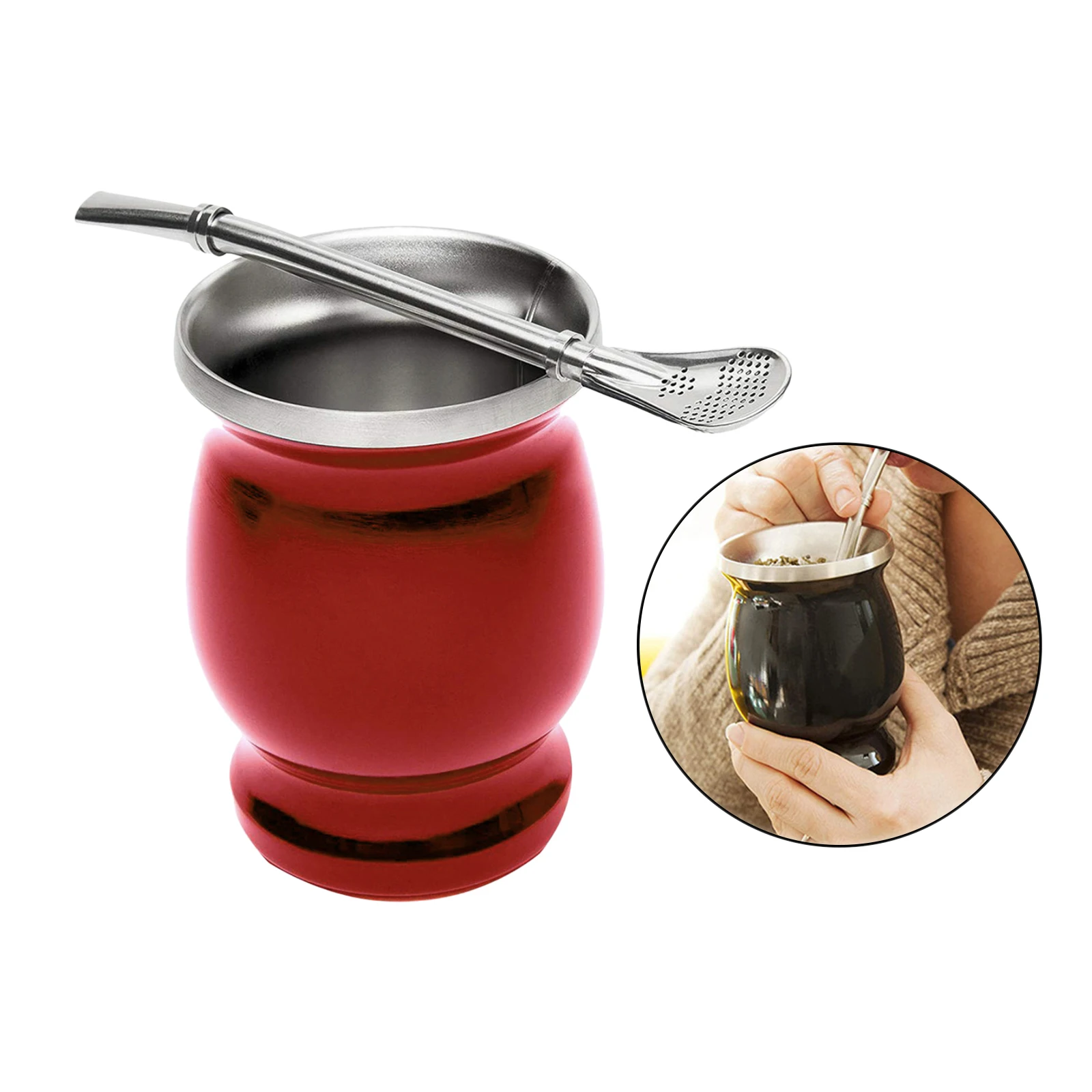 Stainless Steel Double Walled Modern Yerba Mate Gourd Mate Cup Double Walled Mug with Straw Spoon Gift Traditional Mate Cup