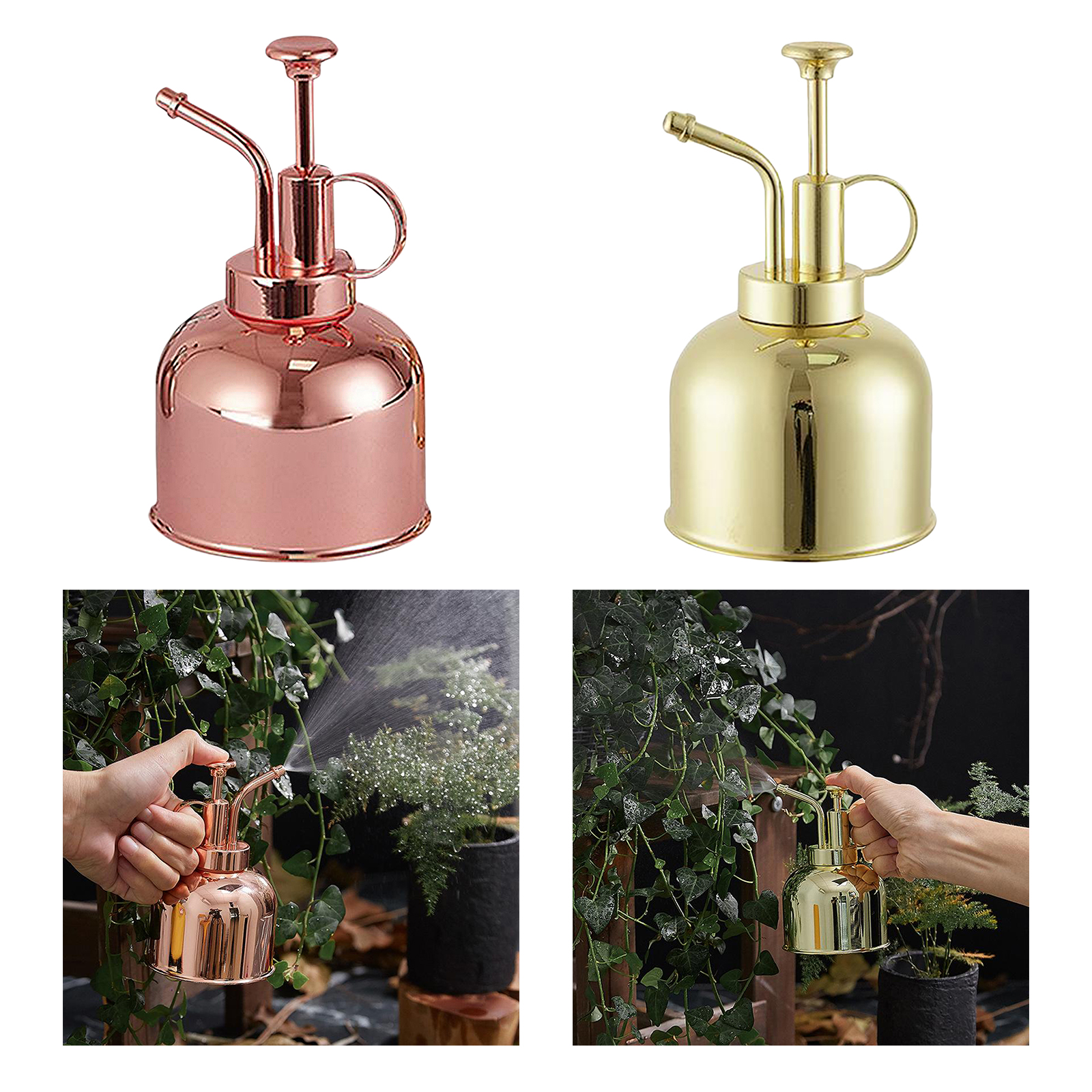 Retro Style Plant Mister, 6 Inches Tall Alloy Top Pump One Hand Watering Can Indoor Plant Spray Bottle