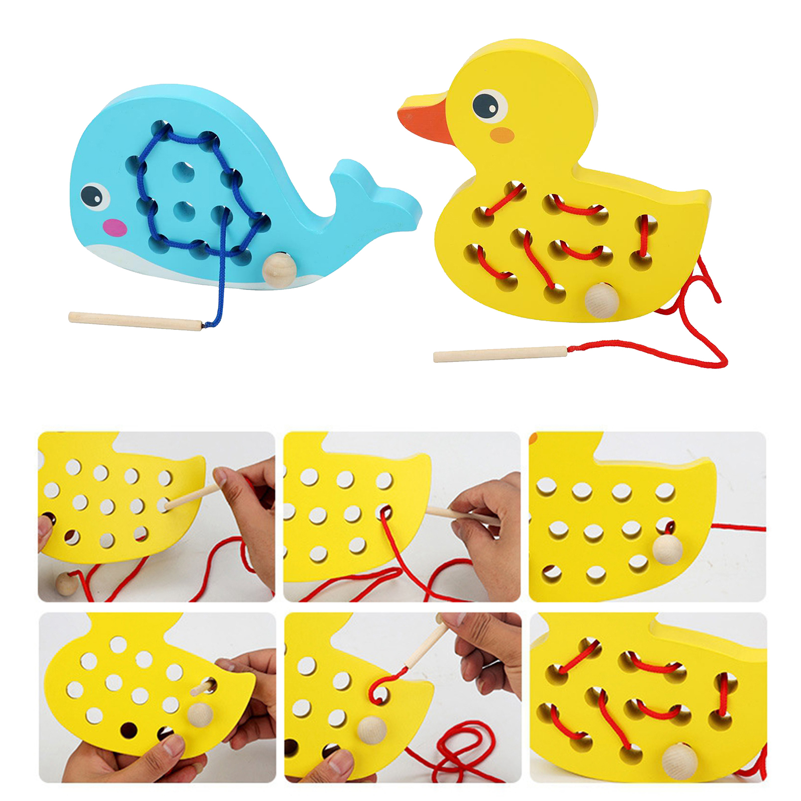 Wooden Lacing Game Threading Toy Puzzle Skills Educational Gift Baby Kids