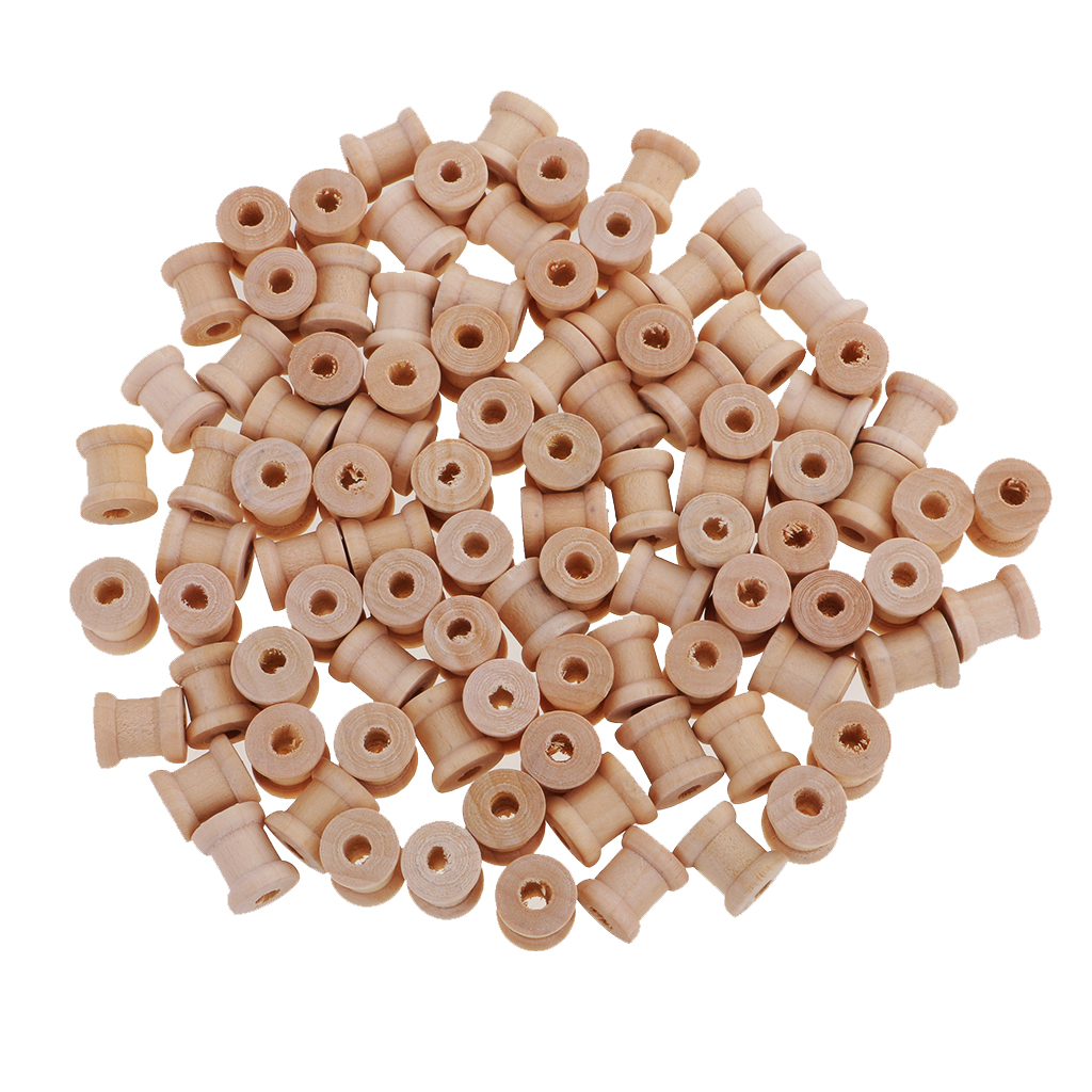 100x Mini Wood Tools Empty Spools Sewing Notions DIY Coils for Thread Wires