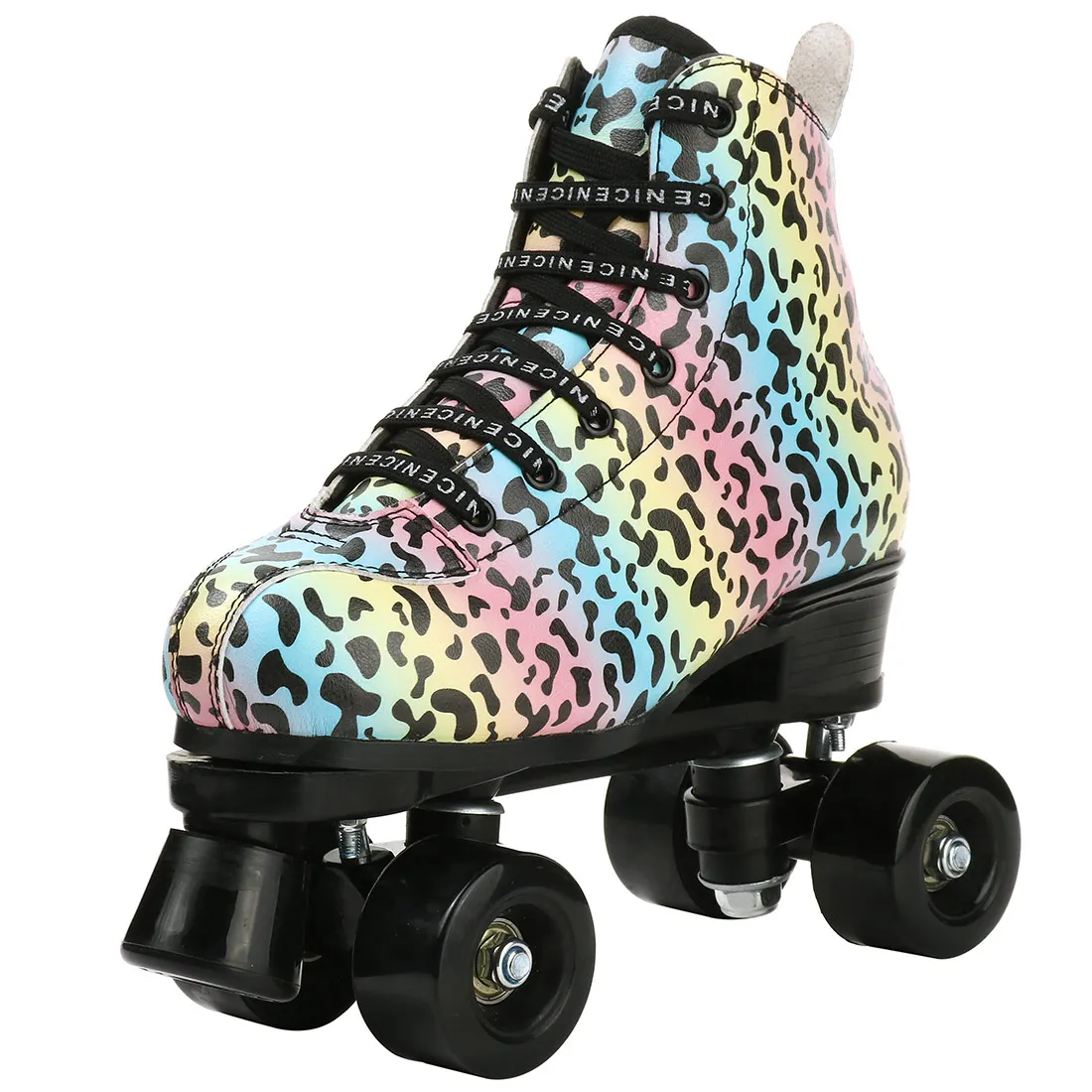 YYW Roller Skates for Women and Men Funky Leopard-Print Outdoor Skates PU Leather Roller Skates 