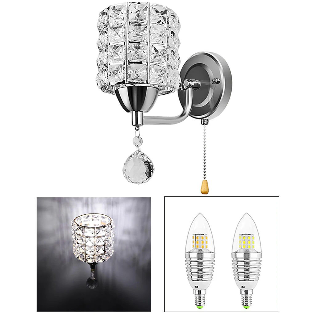 Modern Crystal Wall Light Pendent Lamp Shiny Gorgeous Bedroom Sconce Lighting Fixture with Pull Cord Switch E26/E27 Socket outdoor wall lights