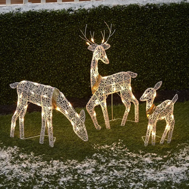 Set Of 3 White Glittered Doe Fawn And Fawn Lighted ,Christmas Outdoor Decoration Outdoor Christmas Garden Decoration 13
