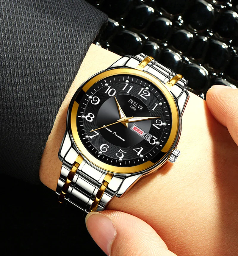 Men's Watches Stainless Steel Band Fashion Luxury Luminous Quartz Watch For Man Dual Calendar Male Clock reloj hombre Clock
