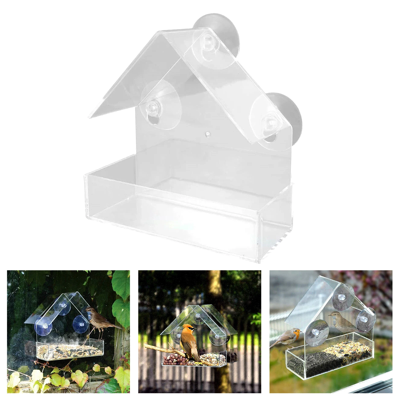 Window Bird Feeder with Strong Suction Cups & Seed Tray, Outdoor Birdfeeder for Wild Birds, Finch, Outside Hanging Birdhouse Kit